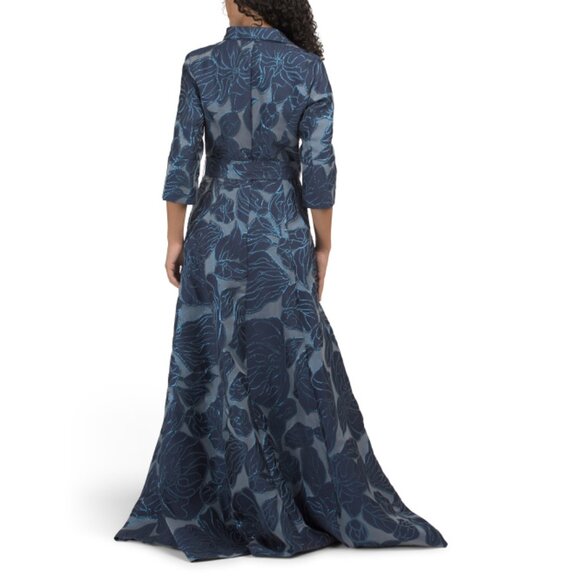 RENE BY RENE RUIZ Navy Three-quarter Sleeve Fil Coupe Shirt Gown With Belt - Picture 2 of 2